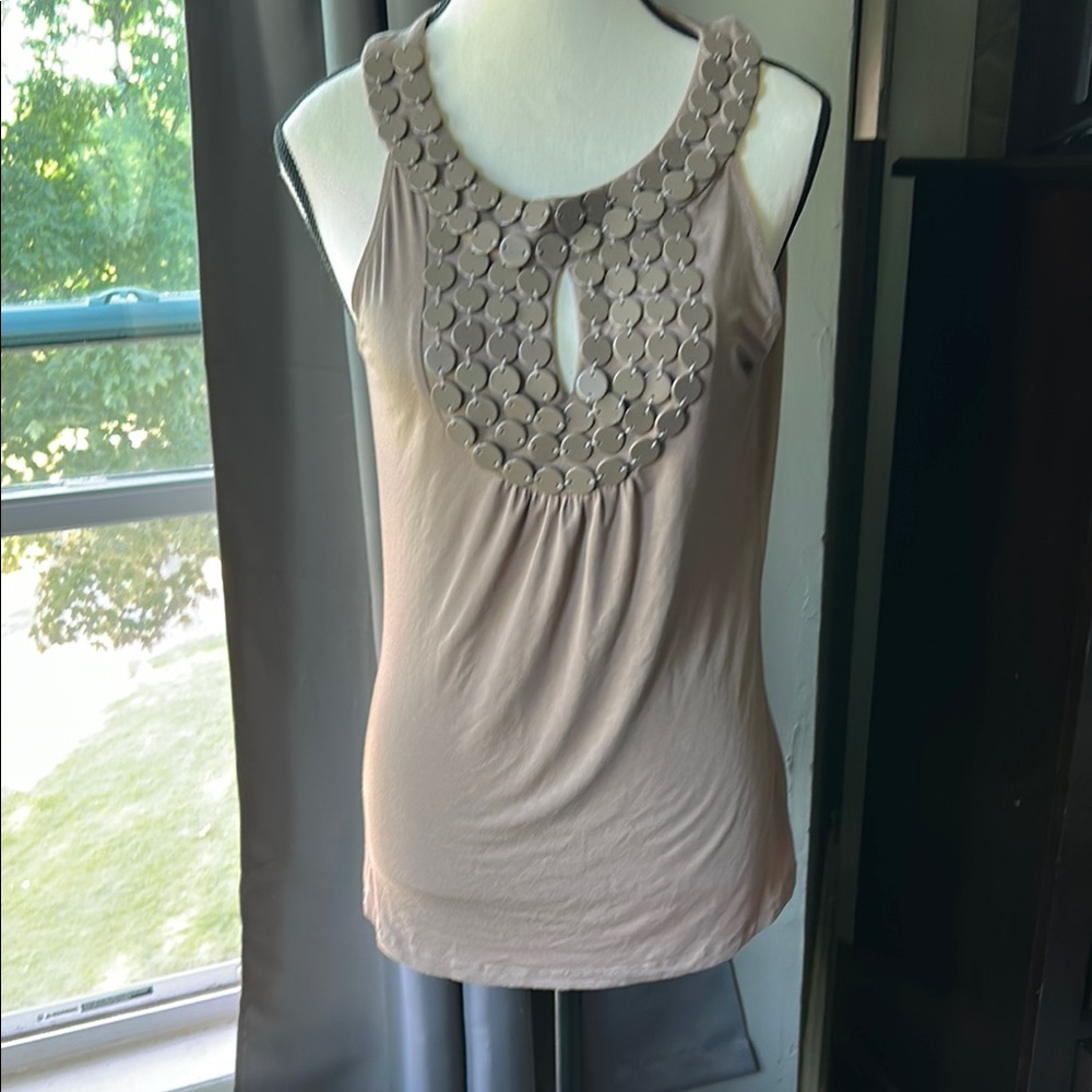 BCBGMaxAzria Tan Cut Out Embellished Tank Top